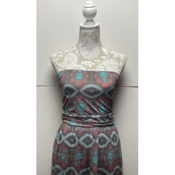 Filly Flair Strapless Maxi Dress‎ Size M Pinks, Teal & Brown Excellent Condition - Picture 2 of 11